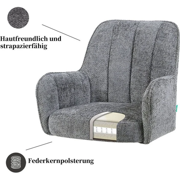 DUBI Möbel Polsterstuhl Esszimmerstuhl THOMAS-ZARA drehbar mit Armlehnen, Bequeme Federkernpolsterung, wahlweise Holz- oder Metallgestell – Bild 3