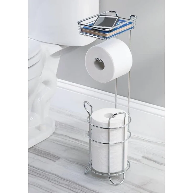 mDesign Toilettenpapierhalter mit Ablage Metall Wandmontage Silber glänzend – Bild 2