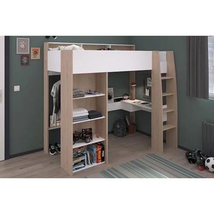Shelter 11 Parisot Hochbett Kinderzimmer Eiche Jackson Nachbildung/Weiß 90x200