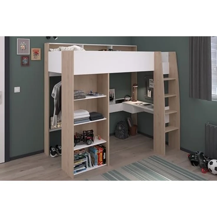 Shelter 11 Parisot Hochbett Kinderzimmer Eiche Jackson Nachbildung/Weiß 90x200 – Bild 1