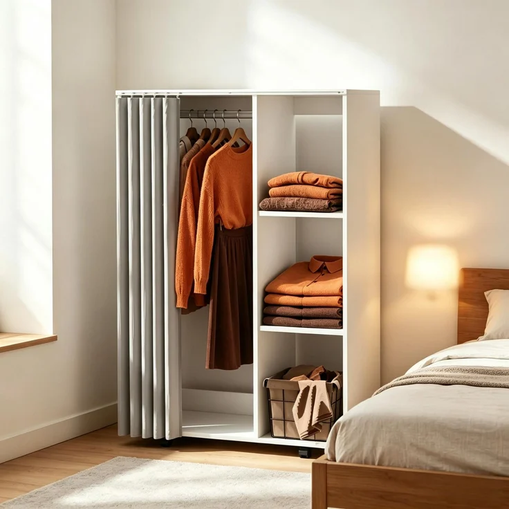 Kleiderschrank rollbarer Garderobenschrank mit 4 Rollen, Kleiderstange und offenen Ablagefächern--Weiß--80x40x128cm--YOUDENOVA – Bild 3