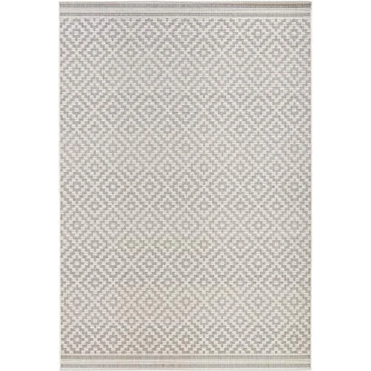 NORTHRUGS In- und Outdoor Teppich Raute 240x340 cm - Wetterfest Modern Geometrisches Raute Muster Design Teppich für Balkon Terrasse Garten Wintergarten Wohnzimmerteppich Wasserfest in Grau Creme – Bild 3