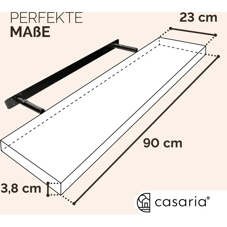 Casaria Wandregal mit Halterung, MDF, Weiß / Matt, 90 x 23 x 3,8cm – Bild 3