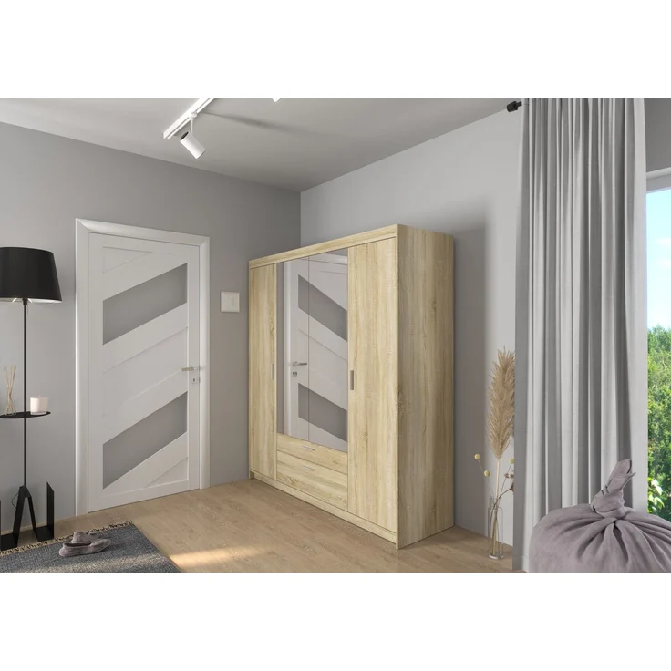 AX LIVING Storicos Kleiderschrank mit Spiegel Sonoma Eiche 4T 176,3 cm – Bild 2