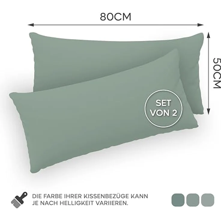 Twinzen® Kissenbezug 50x80 (2er-Set) - 100% Jersey Baumwolle 150 GSM Kissenbezüge - Grün - Für Kissenbezüge 50x80 cm - Kissenhülle - Kissenbezug mit Reißverschluss - Oeko-Tex Zertifiziert – Bild 3