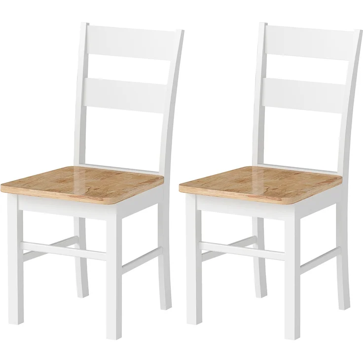 MELAYR, 2er-Set Küchenstühle, Kautschukholz, gebogene Sprossenlehne, Weiß, 50.5 x 40 x 88.5 cm, Eiche – Bild 2