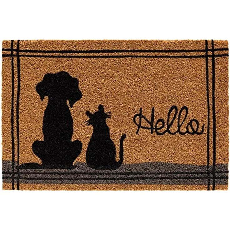 matches21 HOME & HOBBY Fußmatte Kokosmatte Hello Spruch Katze Hund als aussen Sauberlaufmatte, rechteckig, Höhe: 15 mm, Rutschfeste Kokos-Türmatte als Outdoor Schmutzfangmatte 40x60 cm