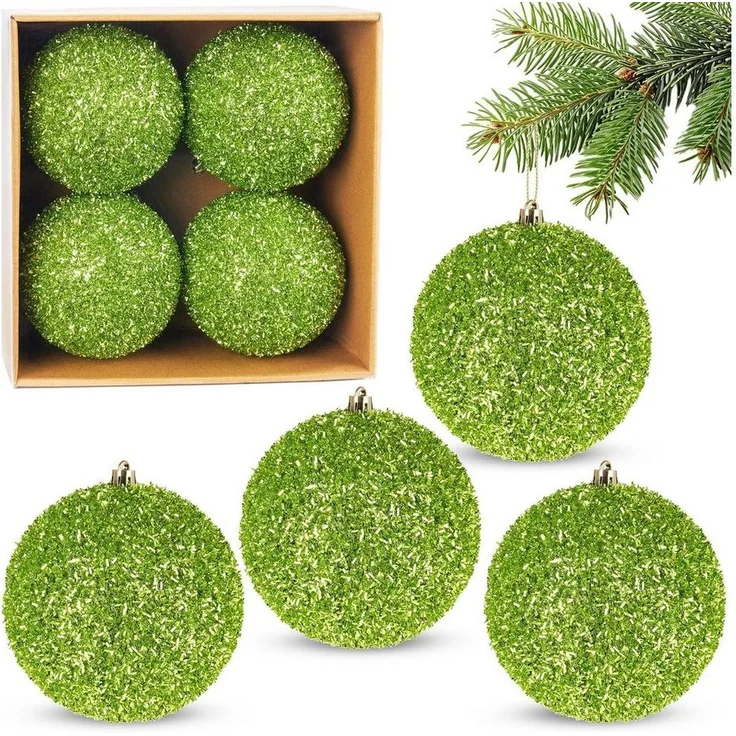BRUBAKER Weihnachtsbaumkugel Glitzer Weihnachtskugeln - 4er Set große Glitter Baumkugeln - 10 cm (4 St), Christbaumkugeln Bruchsicher aus Kunststoff - Christbaumschmuck – Bild 1