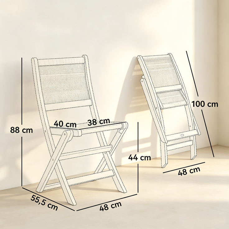 Vielseitiger Freizeitstuhl,Klappbarer Outdoor-Stuhl mit geflochtenem Sitz und Rückenlehne,Leichter Faltstuhl(nur mit 2pcs Stuhle)--Beige+Natur--48x55.5x88cm--YOUDENOVA – Bild 5