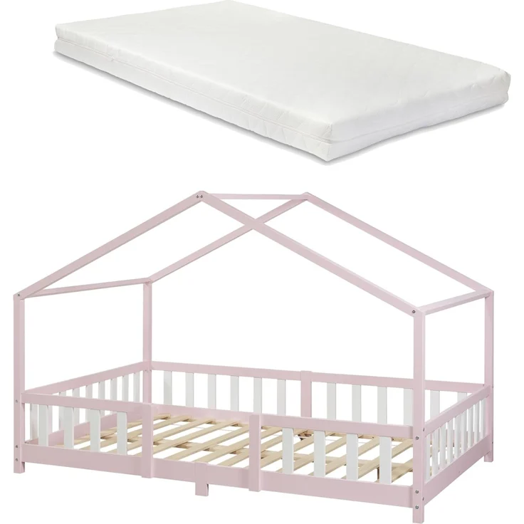 Kinderbett Treviolo 140x200 cm mit Kaltschaummatratze und Gitter Rosa / Weiß [en. casa] – Bild 4