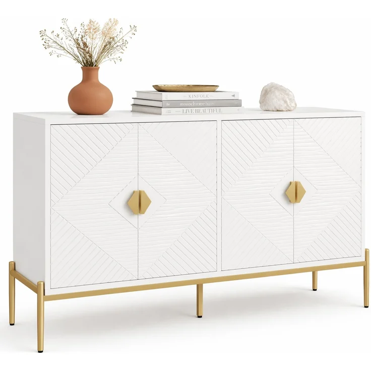 DESVIAE Sideboard mit 4 Türen und Metallbeinen 162x80x40 cm MDF/Spanplatte Weiß – Bild 7
