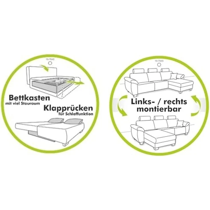 Wohnlandschaft U-Sofa groß Schlaffunktion Couch Bettkasten Cord Dunkelgrau – Bild 4