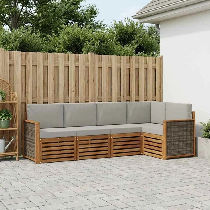 vidaXL Outdoor-Sofagarnitur 4 stk. 5-Sitzer Natur und Hellgrau 3384347 – Bild 1