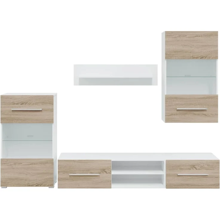 5-tlg. Wohnwand Schrankwand mit LED-Beleuchtung Sonoma-Eiche Holzwerkstoff – Bild 5