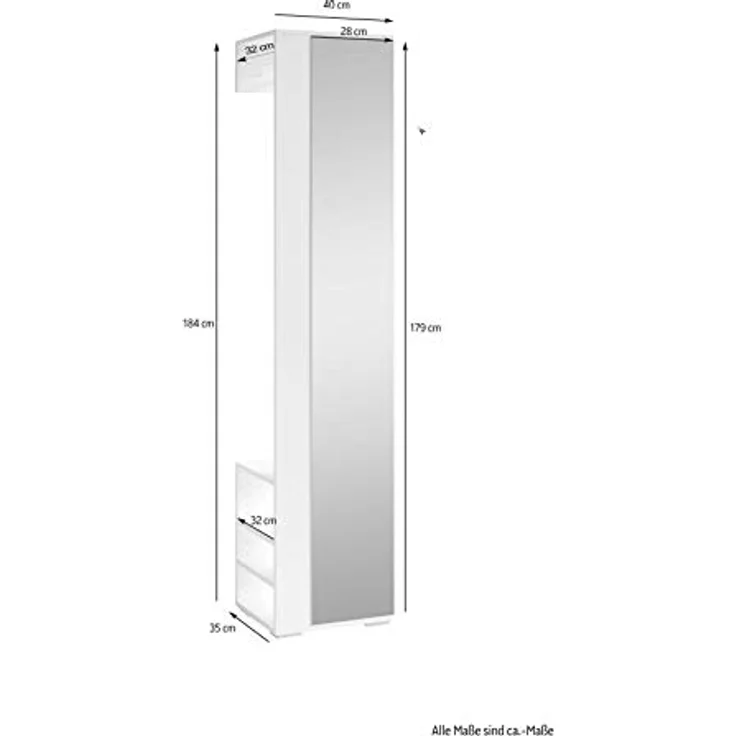 byLIVING Flurgarderobe BEN / Garderobe Anthrazit mit Spiegel / Spiegelschrank für den Flur mit Kleiderstange und Ablage / B 40, H 184, T 35 cm – Bild 4