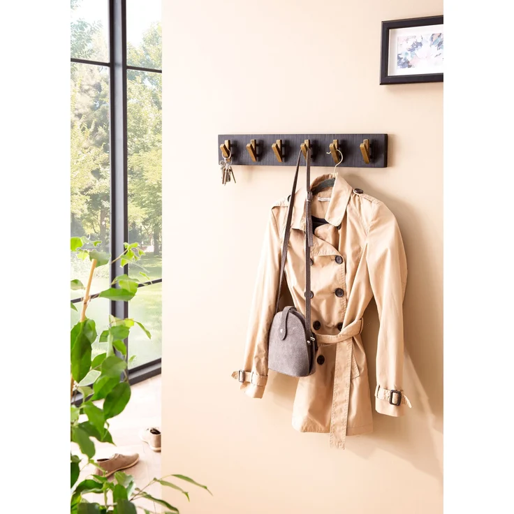 Wandgarderobe Mango Massivholz Metall 60x10x8cm Schwarz Gold Hakenleiste Flur – Bild 2