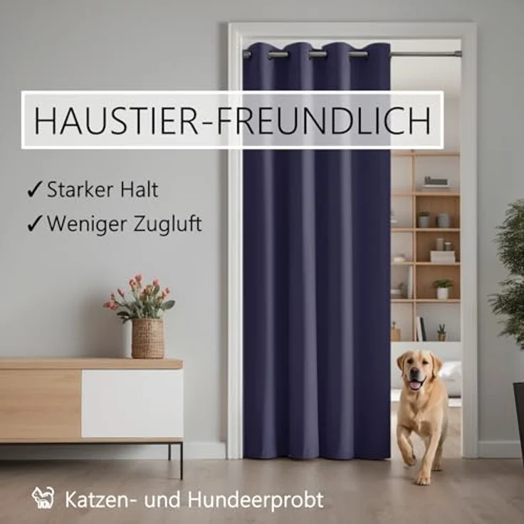 tinycurtains Türvorhang mit Stange silber 55-90 cm ohne Bohren, Thermo Vorhang Tür, Ösen, abdunkelnd, Polyester, blickdicht, dunkelblau Ocean, Türgardine mit Klemmstange, verdunkelnd – Bild 8