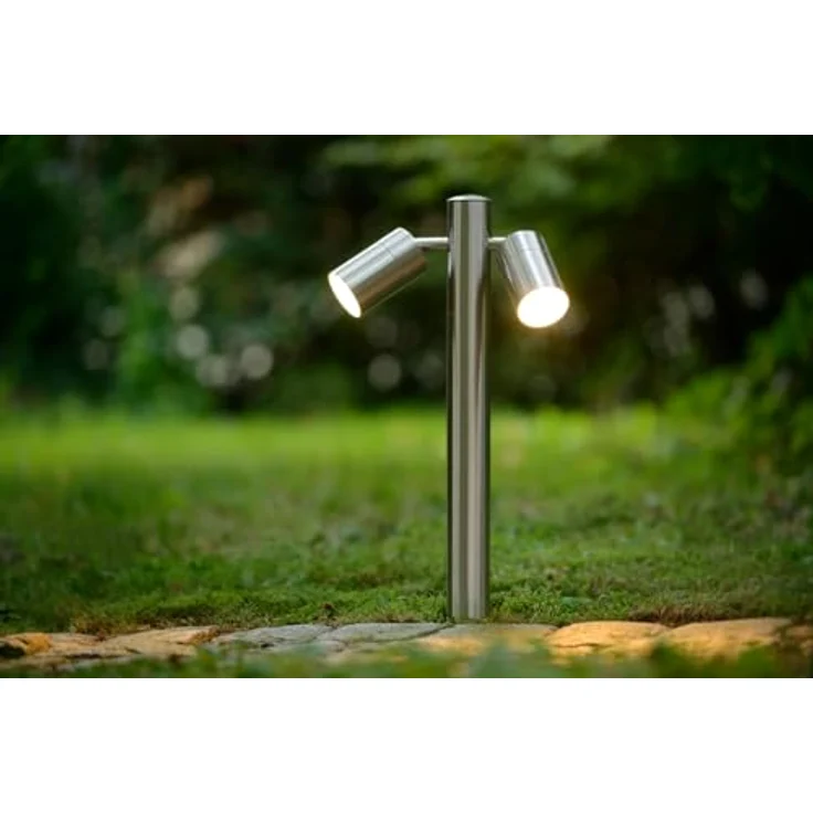 LUCIDE ARNE-LED Pollerleuchte, dreh- und kippbar, LED GU10-2x5W 2700K, IP44, Chrom Matt, Ø 6,3 cm – Bild 4