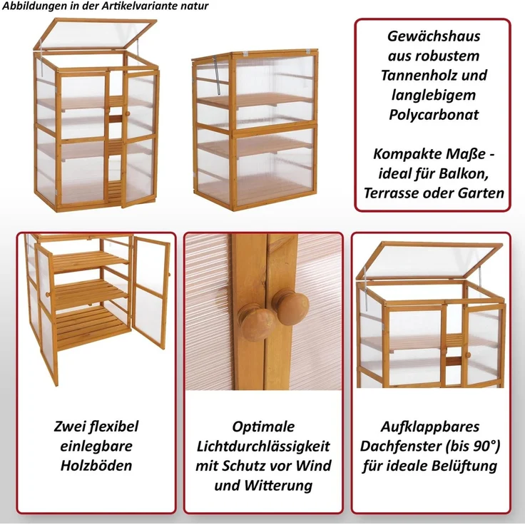 Gewächshaus HWC-Q13, Treibhaus Anzuchthaus Frühbeet Fenster verstellbar Holz FSC®-zertifiziert 110x76x57cm ~ natur – Bild 2