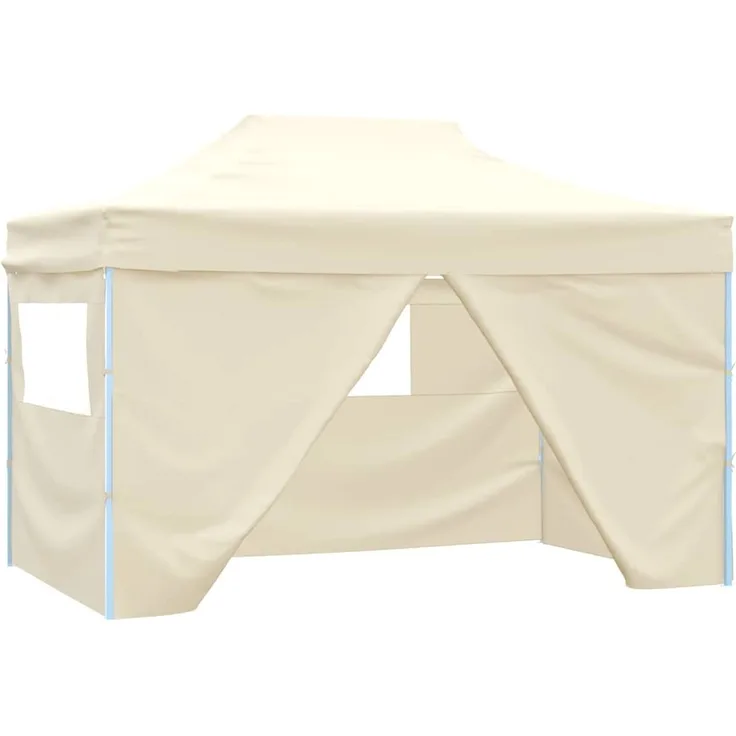 Profi-Partyzelt Faltbar, Gartenzelt mit 4 Seitenwänden 3x4m Stahl Creme
