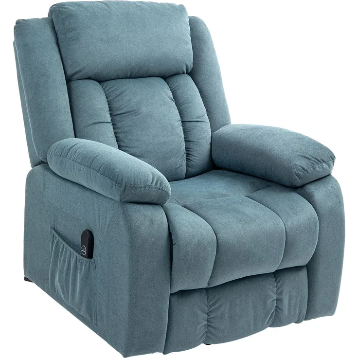 Wohnora-Aufstehsessel mit weichem Bezug, Recliner-Sessel mit Fernbedienung und Seitentaschen, Blau,H 1050cm x T 940cm x B 920cm