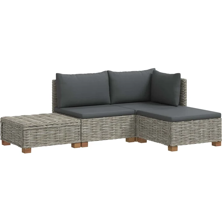 vidaXL 4 stk. Rattan-Lounge-Set mit Kissen GENDT Naturrattan Kubu Grau 3429845 – Bild 2