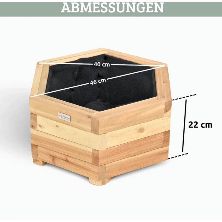 Pflanzkasten Holz 6-eckig MICHA - Inkl. Vlies und Handschuhe | Pflanzkübel Tannenholz Blumenkasten Blumenkübel Blumentopf Terrasse, 46cm Breit – Bild 2