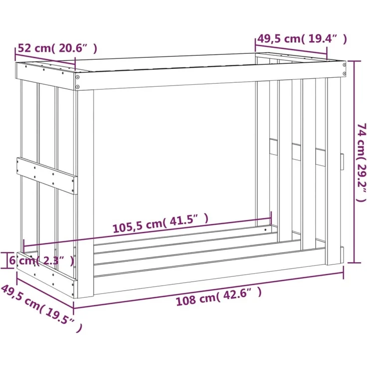 vidaXL Outdoor-Kaminholzregal 108x52x74 cm Massivholz Kiefer 822631 – Bild 9