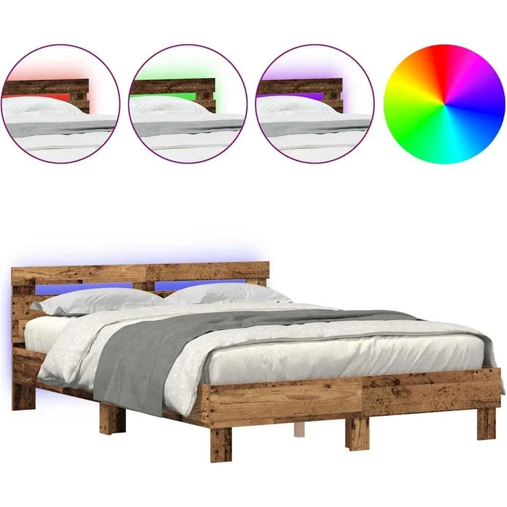 vidaXL Bettgestell mit Kopfteil Altholz 140 x 190 cm Holzwerkstoff 3333951 – Bild 1