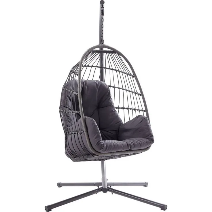 Outdoor Hängesessel XABI, Dunkelgrau, Grau, Stahlrahmen, (1-St), Kunststoffgeflecht, mit Kissen, B 110 x H 198 x T 108 cm