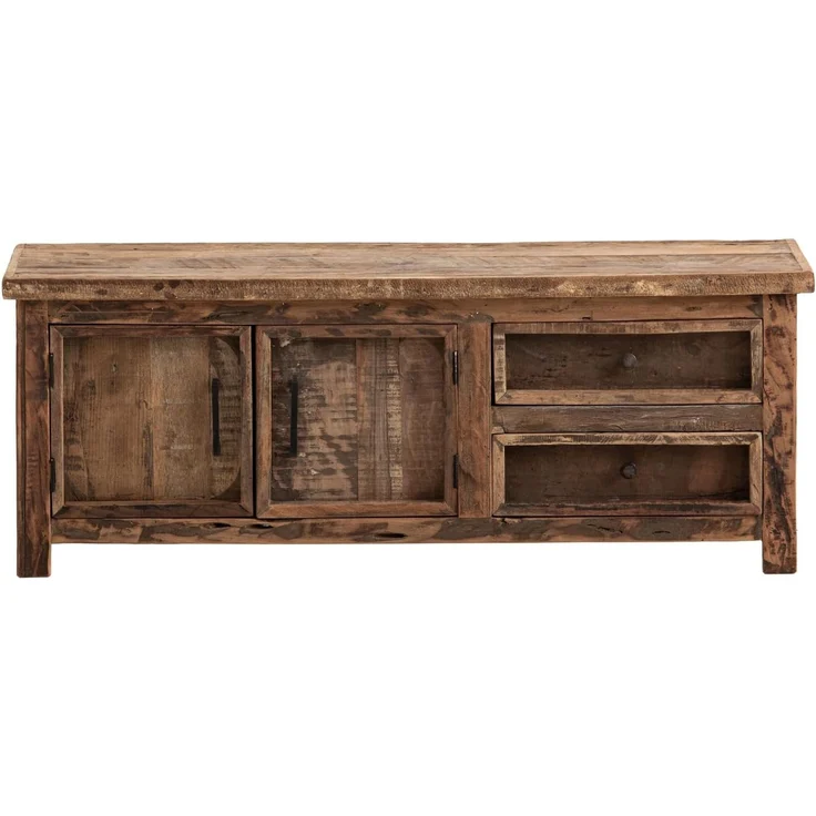 TV-Bank Sumatra rustikal aus recyceltem Altholz 122x46x40 cm mit Türen und Schubkästen – nachhaltiges Lowboard für Wohnzimmer – Bild 8