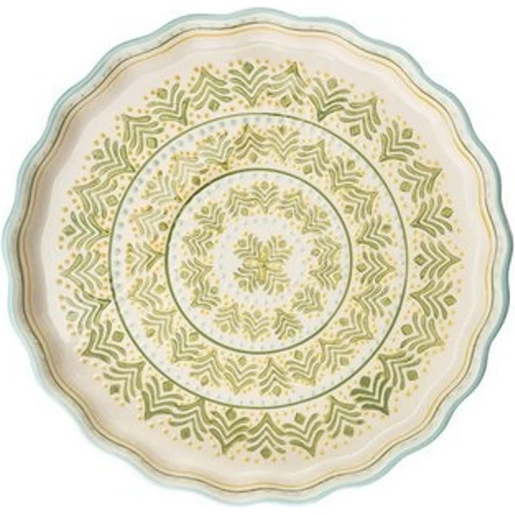 Tranquillo Quicheform aus Steinzeug RETRO Ø27x4 cm grün spülmaschinengeeignet, Backform im Retro-Design mit handgestempeltem Muster – Bild 4