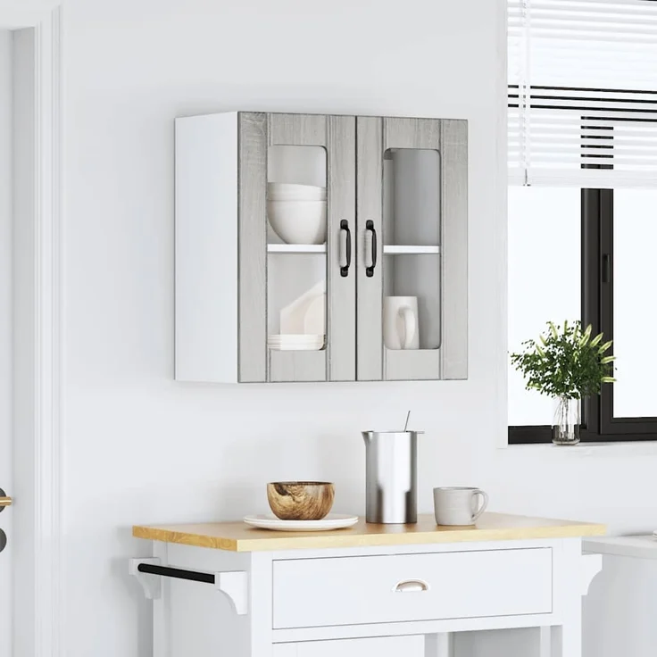 vidaXL Küchen-Hängeschrank mit Glastür Lucca Grau Sonoma Holzwerkstoff 853913 – Bild 2