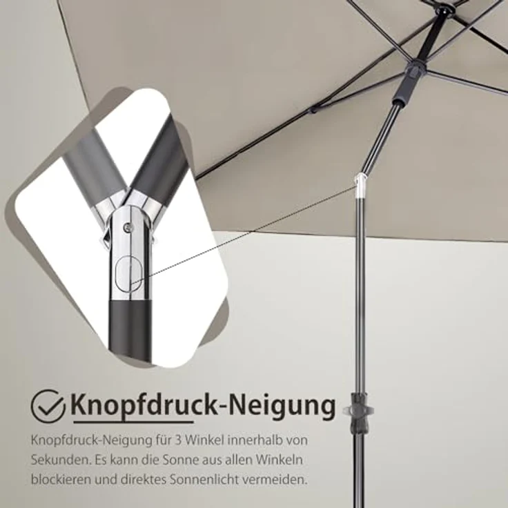 Sekey 210 × 140 cm Sonnenschirm mit Schutzhülle, Balkonschirm Gartenschirm Terrassenschirm, Sonnenschutz UPF50+, Kippbar, Höhenverstellbar, Rechteckig – Bild 4
