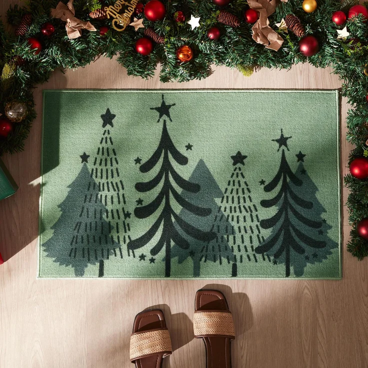 Sonive Fußmatte Außen Innen 50x80 cm, Rutschfester Fußabtreter | Weihnachtsbaum Muster Schmutzfangmatte Türmatte waschbar Fußabtreter Eingangsteppich für Hund, Eingang, Haustür & Flur