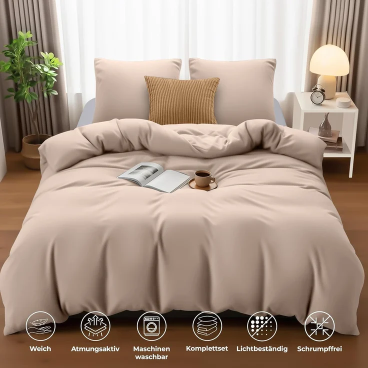 Utopia Bedding Bettwäsche Set - Mikrofaser Bettbezug 260x240 cm + 2 Kissenbezüge 65x65 cm - Beige – Bild 5