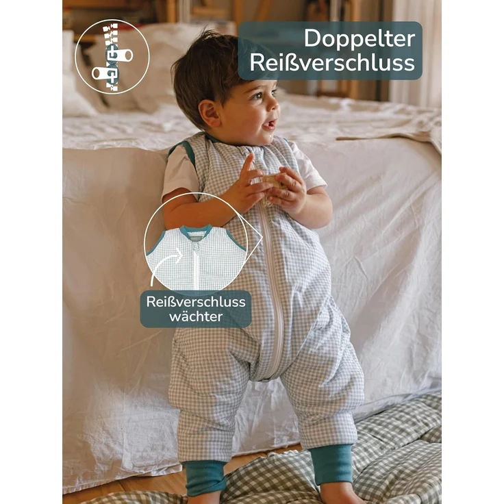 molis&co - Baby Schlafsack mit Füßen - Ideal für Frühling und Herbst - Babyschlafsack mit Füßen 1 tog - Leicht gepolstert - 100% Baumwolle (Oeko-TEX 100), Premium Qualität - Adriatic Check (80 cm) – Bild 2