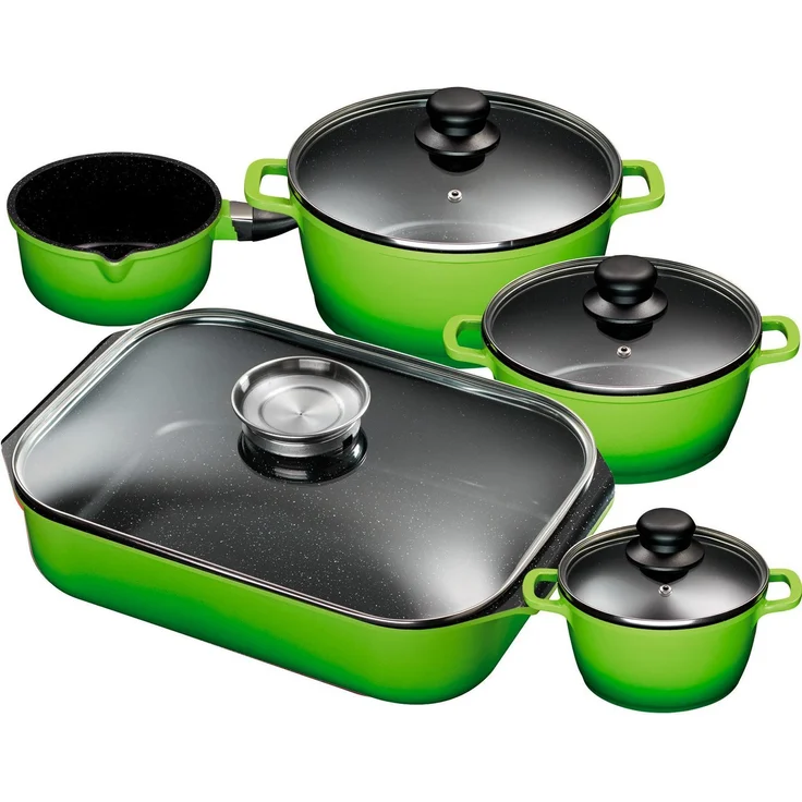 KING Topf-Set, Aluminiumguss (Set, 5-tlg, je 1 Kochtopf 16/20/24 cm, Stielkasserolle 16 cm, Bräter 40 x 26 cm), Induktion, außer Bräter – Bild 1