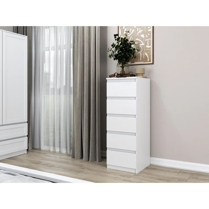 Home Collective Kommode weiß mit fünf Schubladen, Schlafzimmer Flur Nachttisch, Schrank, Sideboard, Highboard, Breite 40 cm Höhe 111cm – Bild 2