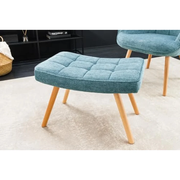 riess-ambiente Fußhocker SCANDINAVIA blau / natur (Einzelartikel, 1 St), Wohnzimmer · Strukturstoff · Massivholz · Scandinavian Design – Bild 3