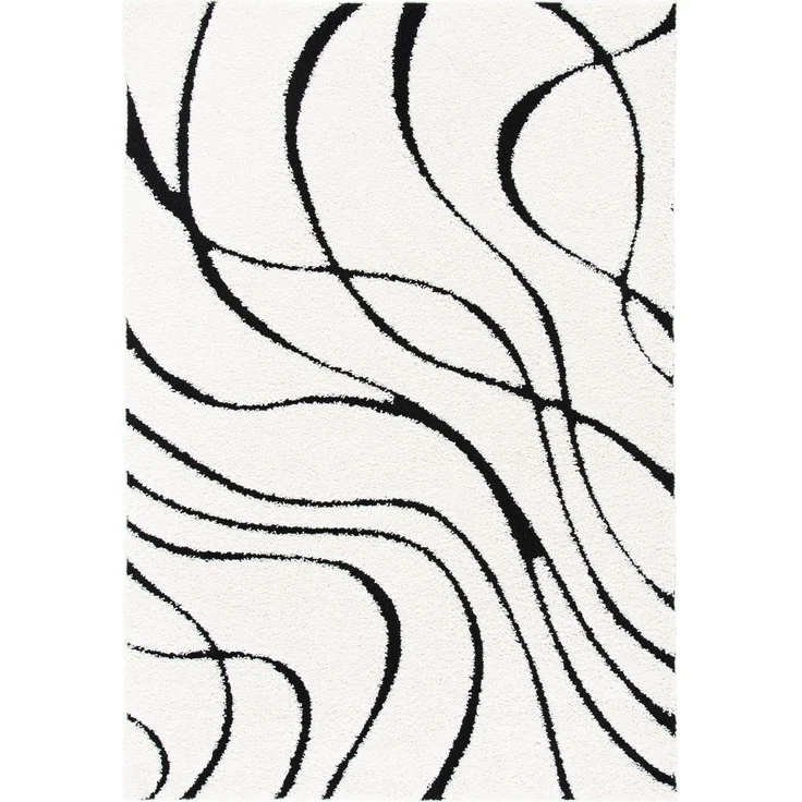 SAFAVIEH Zottelig Teppich für Wohnzimmer, Esszimmer, Schlafzimmer - Florida Shag Collection, Hoher Flor, Creme und Schwarz , 183 X 274 cm