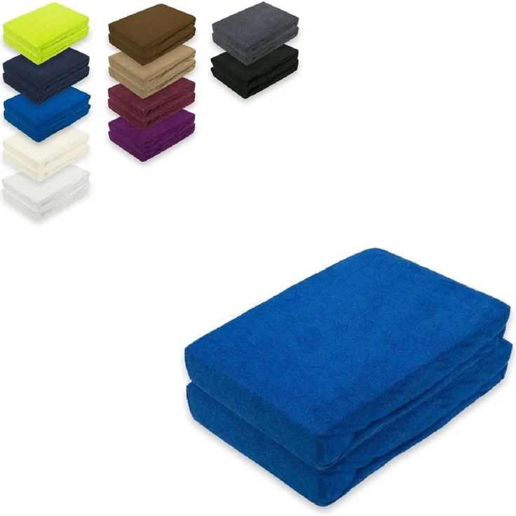 Frottee Spannbettlaken Doppelpack 120 x 200 cm Royalblau – Bild 1