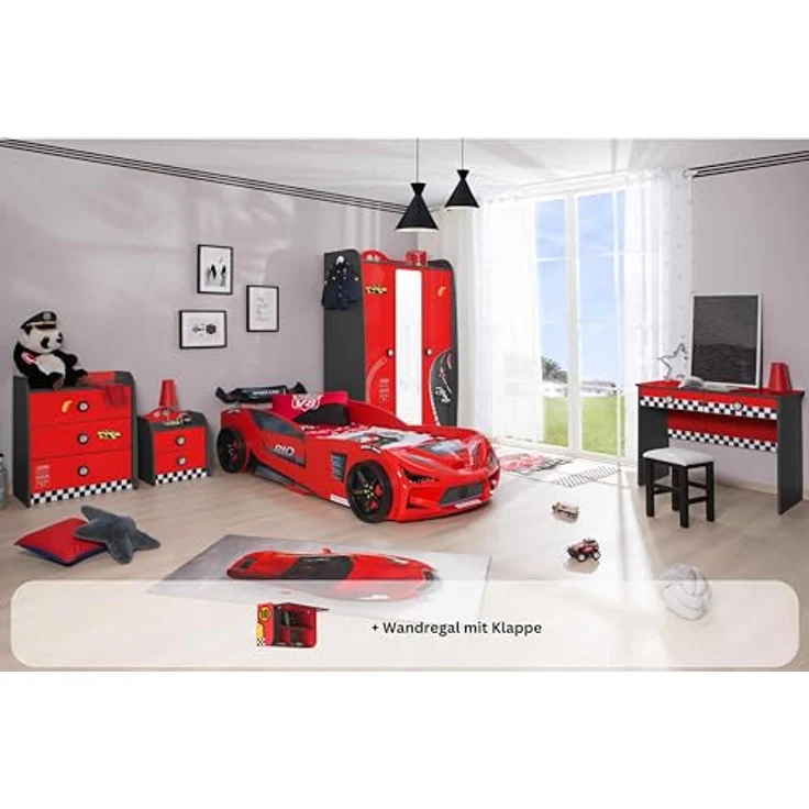 Kinderzimmer komplett Set Autobett Rio 5 teilig Rot – Bild 2