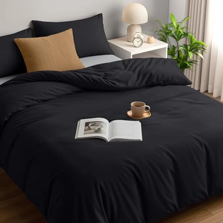 Utopia Bedding Bettwäsche Set - Mikrofaser Bettbezug 230x220 cm + 2 Kissenbezüge 50x75 cm - Schwarz – Bild 2
