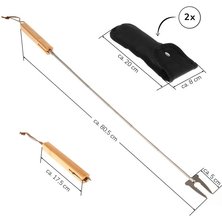 bremermann Teleskop-Grillgabel, 2er Set, inkl. Tasche, ausziehbar, Edelstahl silber / Bambus natur, ca. 80,5 cm – Bild 8