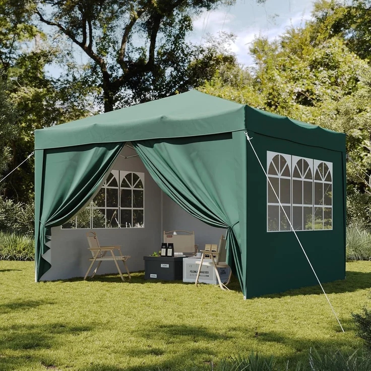 Aoxun Pop Up Pavillon 3x3 Wasserdicht mit 4 Seitenwänden, Metallrahmen-Schutzzelt, Höhe Verstellbar, 3mx3m Faltpavillon mit Tragetasche für Camping Party, Grün – Bild 9