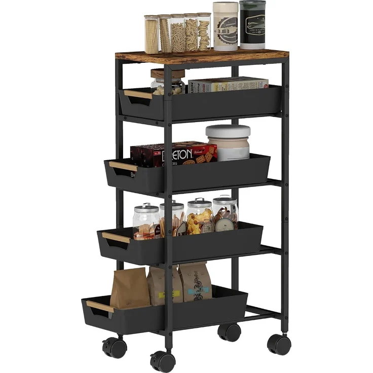 HOMCOM Küchenwagen, Metall, Kunststoff, Schwarz, 39,5L x 24B x 82H cm – Bild 1