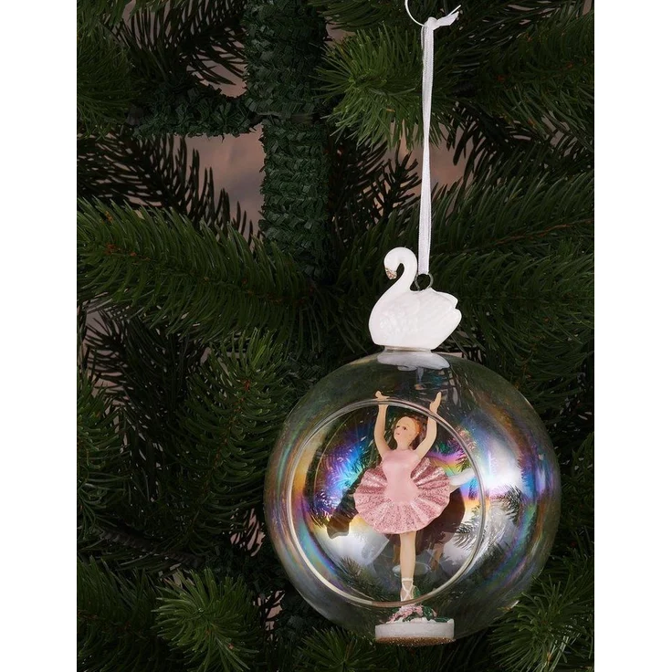 BRUBAKER Weihnachtsbaumkugel Premium Weihnachtskugel Ballerina im rosa Kleid - 10 cm Glas Baumkugel (1 St), Christbaumkugel mit Ballett Tänzerin und Schwan Figur - Weihnachtsdeko – Bild 2