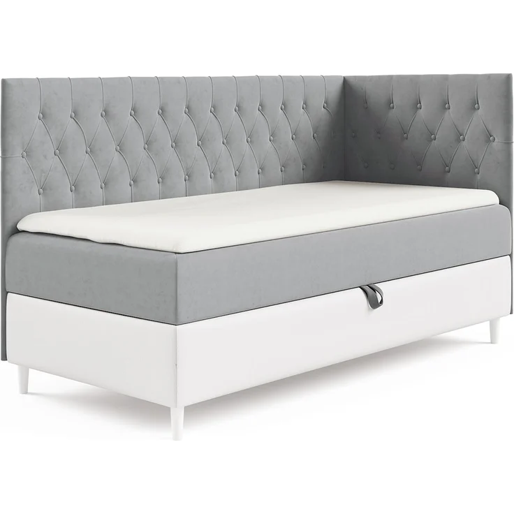 MEBLINI Kinderbett mit Bettkasten FILIPPO 3 90x200 Rechts – H3/Grau Samt Gepolstert Einzelbett mit Matratze - Polsterbett mit Stauraum - Bett mit Kopfteil – Stauraumbett – Bild 1