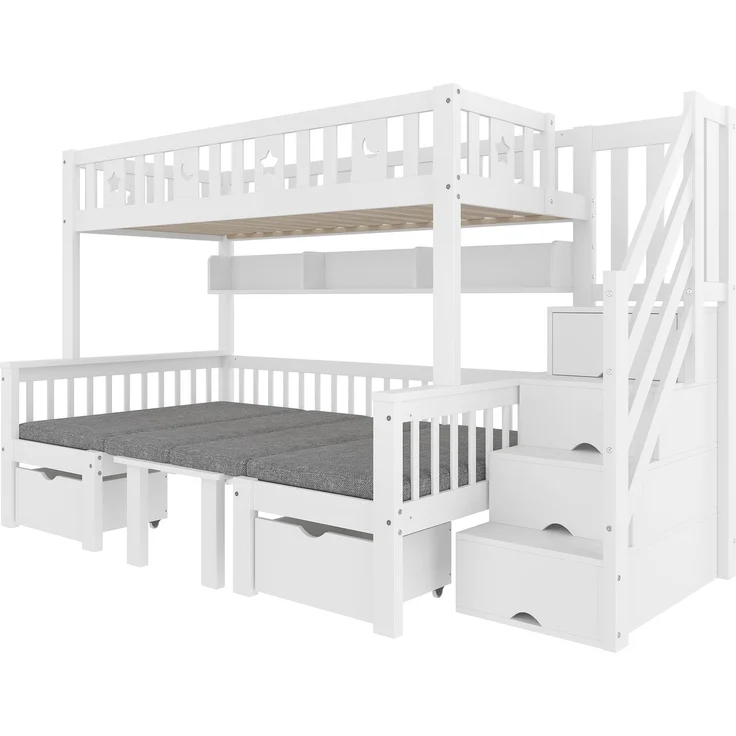 Hochbett 90x200 cm, multifunktionales Kinderbett mit integriertem Klapptisch, Stauraumleiter und gepolstertem Unterbett – Bild 8